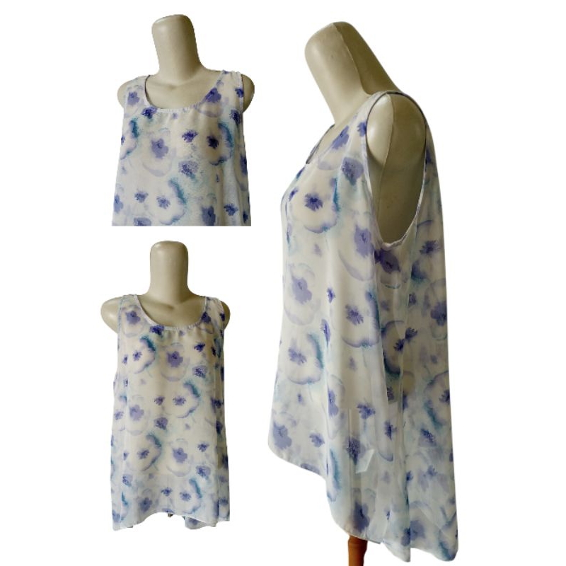 blouse sifon kutung(bunga Lilac)newsale