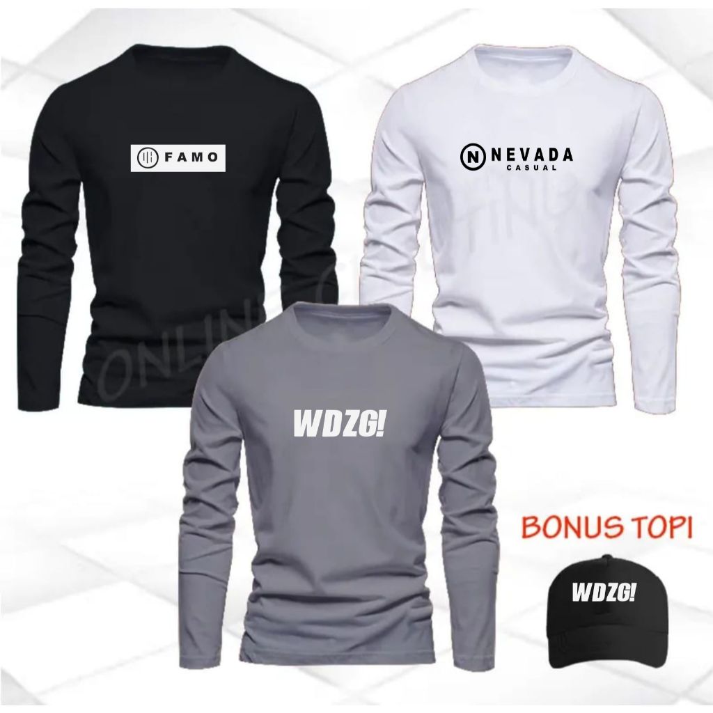 BONUS TOPI  BUY 1 GET 3 PCS KAOS LENGAN PANJANG ( PROMO COD ) HARAPAN STORE JAYA-Kaos Distro Pria-Ka