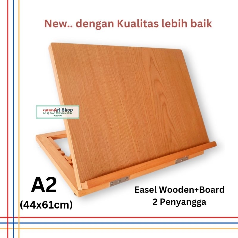 

[HARGA SUDAH TERMASUK BOX KARTON] Easel Meja + Wooden Board A2 (44x61 cm) dengan 2 Penyangga
