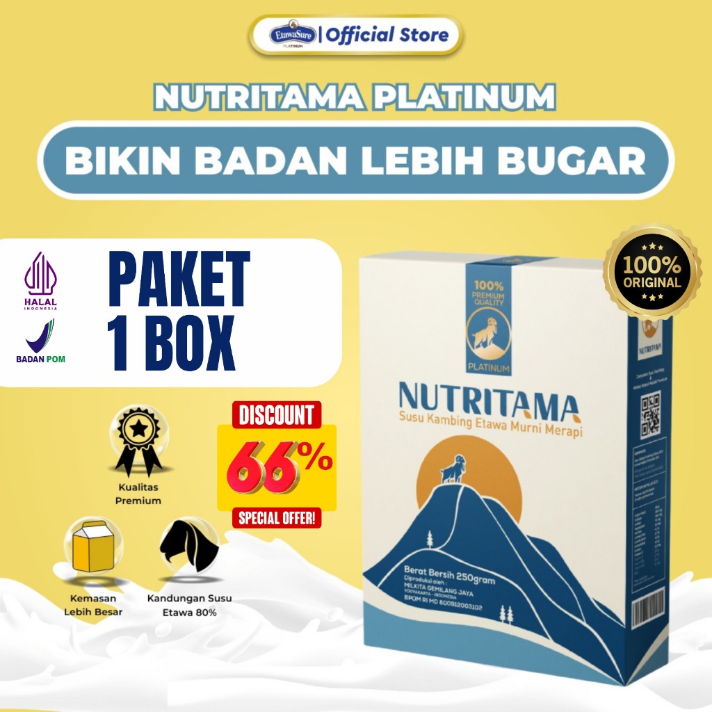 

Susu Kambing Etawa - Nutritama Original BPOM - 1 BOX 250 Gram - Susu Terapi Kesehatan Tulang & Sendi