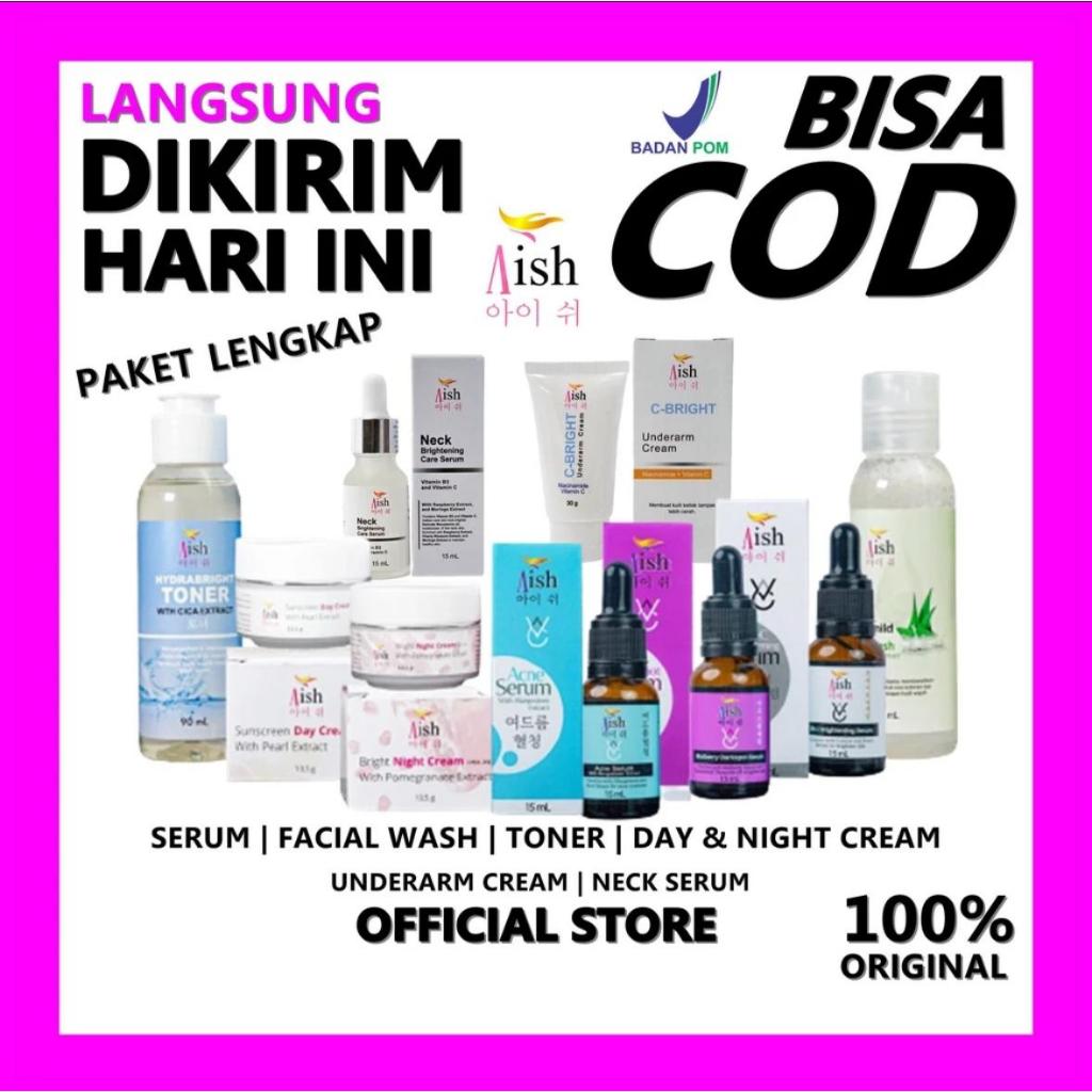 Aish Skincare - Paket Skincare Facial Wash Toner Serum Day Night Cream Memutihkan Menutrisi Kulit