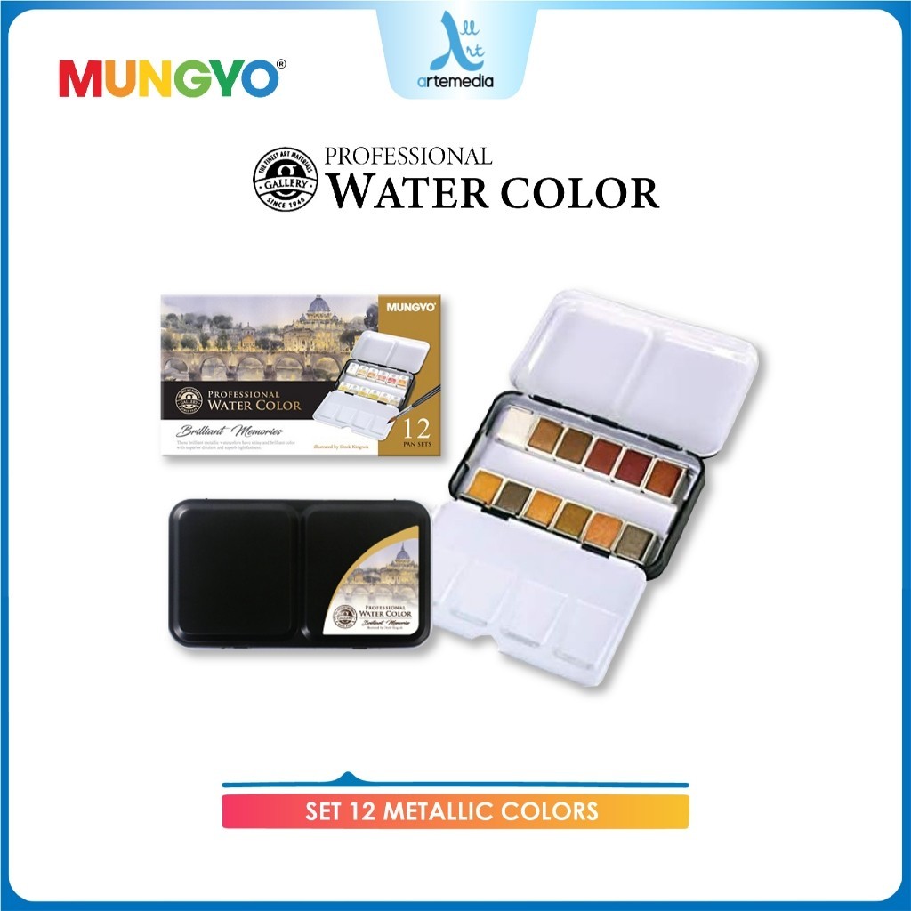 

Gramedia Surabaya - Mungyo Gallery Artists Professional Watercolor Half Pan Metal Case set 12 metallic