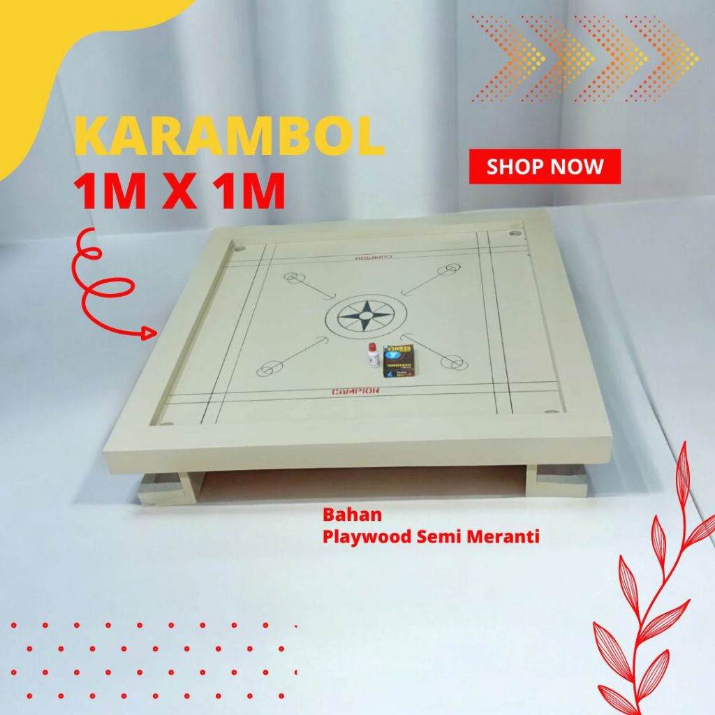 Papan Meja Karambol Kayu Berkualitas Playwood Meranti Lis Kayu Jati Ukuran 100cm x 100cm Warna Crime