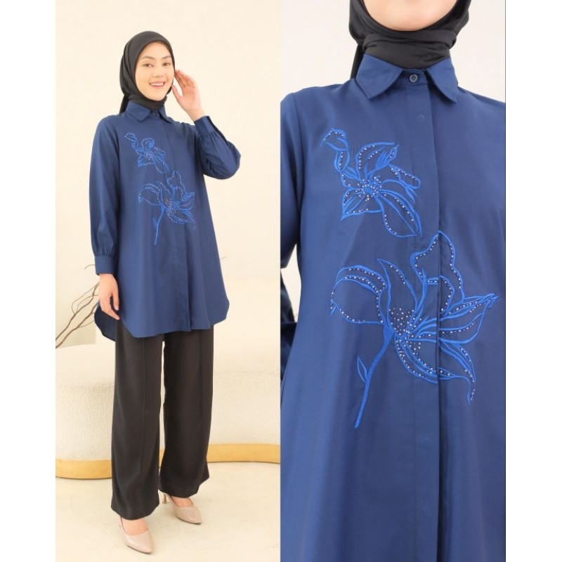 Tunik Kemeja Bordir Mute Bahan Toyobo Import / Tunik Wanita Premium / Tunik Wanita Best Seller