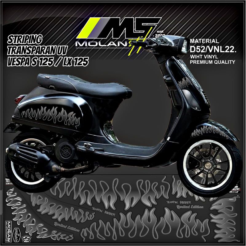Decal Sticker Striping Variasi Transparan Uv Vespa S 125 Justin Bieber Vespa Lx 125 Justin Vespa S/L