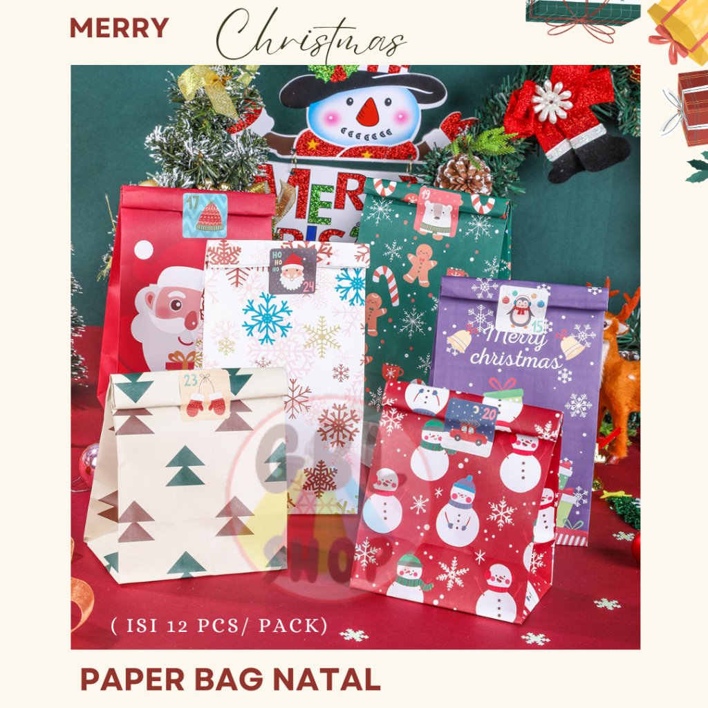 

Paper Bag Christmas 12x22x8 Kantong Kertas Natal Kemasan Bingkisan Kado Natal ( 12pcs )