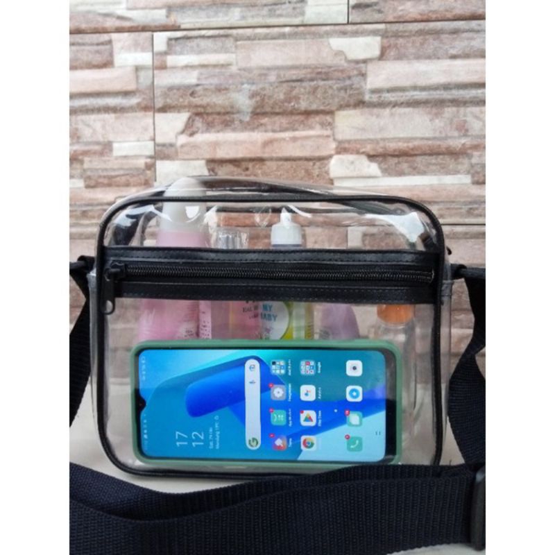 

Tas Slempang Transparan Mika Tebal Ukuran 28x18x8