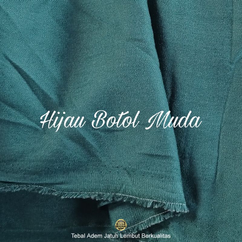 Kain Rayon Twill Premium Hijau Botol Muda (Tebal, Kuat, Jatuh dan Adem) 100% Rayon Per 0,5 Meter