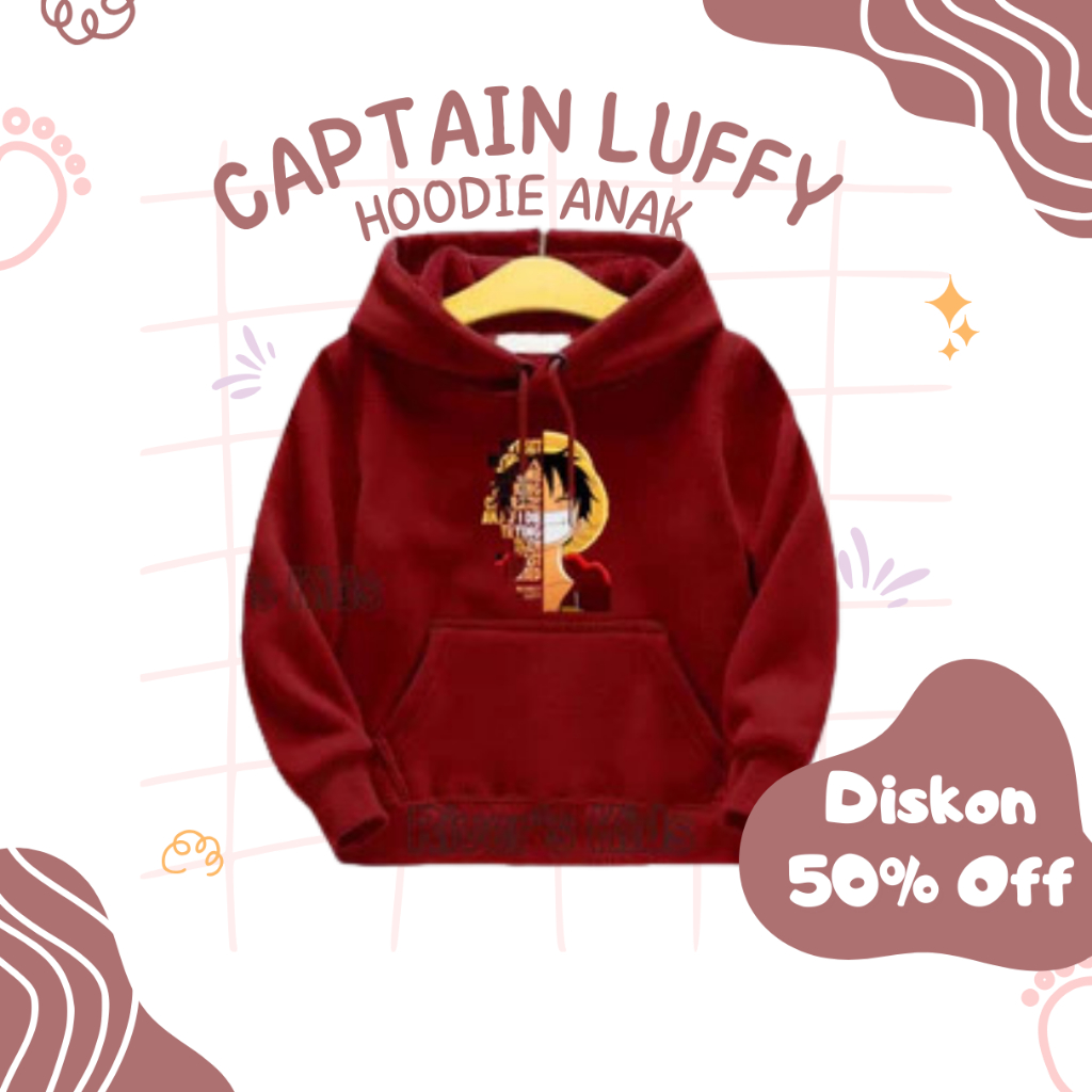 RIVER'S KIDS- Jaket Hoodie Gambar Anime Captain Luffy Untuk Anak Anak Usia 2 Sampai 10 Tahun Rives10