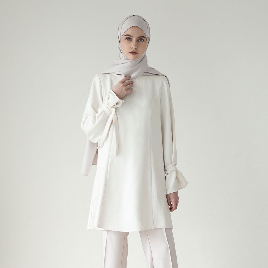 Akshaya by Aska Label - Tunik wanita blouse bahan crinkle anti kusut warna Bone abu dan dusty lilac