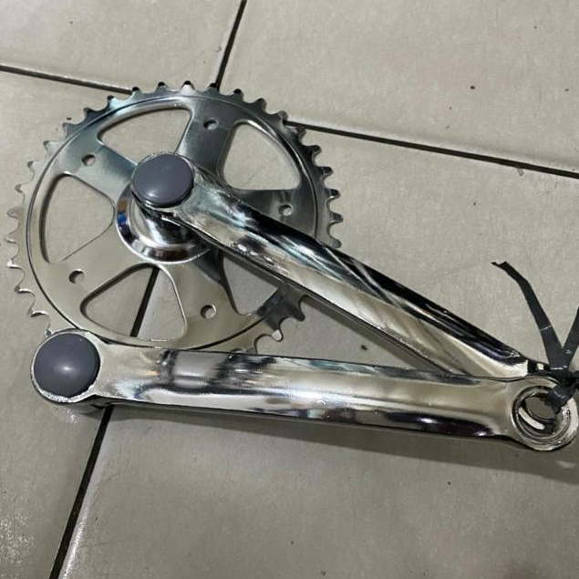 Crank Gir Depan Sepeda Mini Jengki Ontel Jadul Silver Steel Besi Krum 36T BB Kotak Besi 165MM