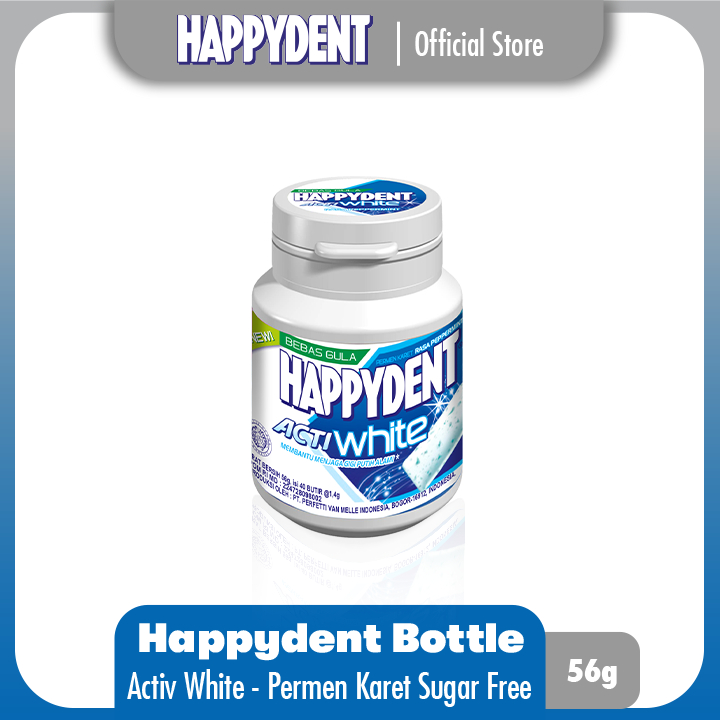 

Happydent Acti White 56 gram isi 40 butir Sugar Free permen karet rasa peppermint