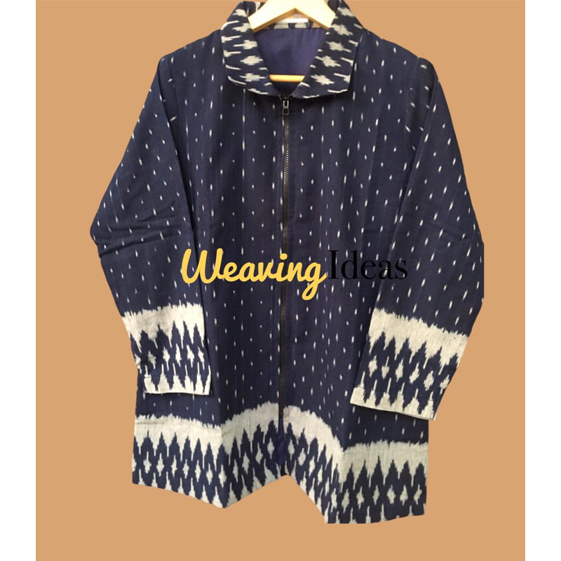 Kemeja Blouse Wanita Navy Tenun Troso