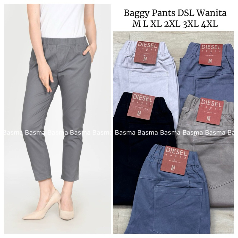 Celana Chino Wanita Pinggang Karet Bahan Melar Elastis Nyaman D-13SL Baggy Pants Premium Basic Wanit