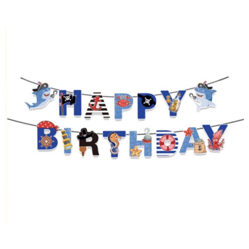 Banner happy birthday tema bajak laut pirate pirates bunting flag hiasan dekorasi pesta ulang tahun 