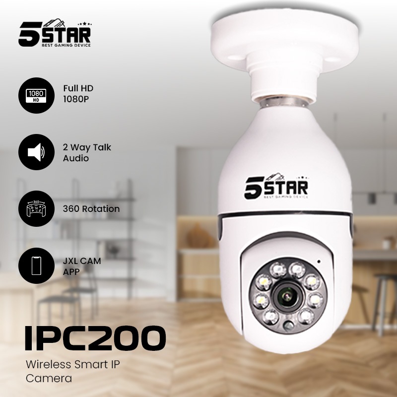 5Star CCTV Wifi 8MP Kamera CCTV Outdoor Full HD IP Camera Waterproof IPC200 Lampu 360 Degree