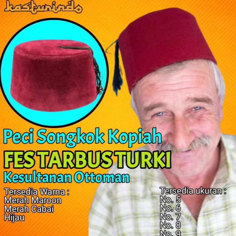 KODE R82D Peci Songkok Kopiah Sultan Ottoman Turki Fes Tarbus Rambut Fez Turkey Sufi Merah Abdul Ham