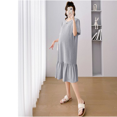 CASUAL DRESS IBU HAMIL MODEL REMPEL LENGAN PENDEK PAKAIAN WANITA DASTER MOTIF POLOS