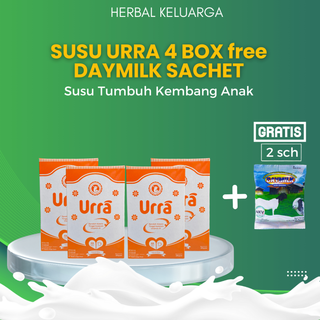

URRA Susu Kambing Saneen Untuk Penambah Berat Badan & Tinggi Badan Anak - 4 Box Free Daymilk sachet