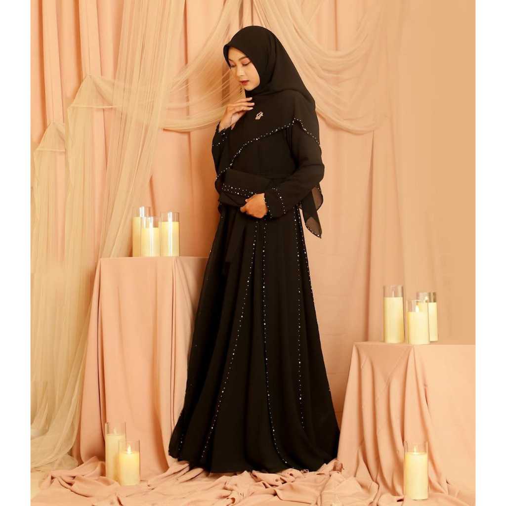 Adiba Gamis Abaya Set Pashmina Gamis Abaya Lebaran Terbaru 2025 Abaya Remaja Warna Hitam Mewah Viral