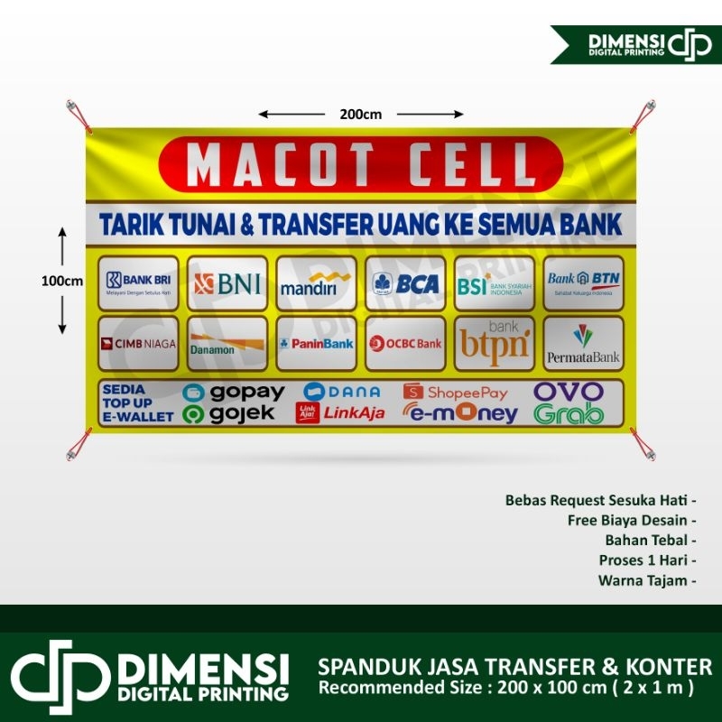 SPANDUK JASA TRANSFER ANTAR BANK / BANNER KONTER / UKURAN 2X1