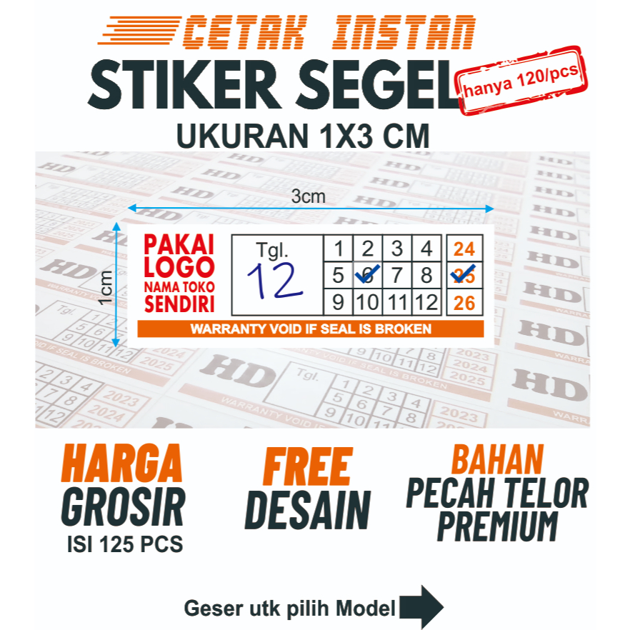 

Cetak INSTANT Stiker Segel Garansi Ukuran 1x3cm Kertas Pecah Telor