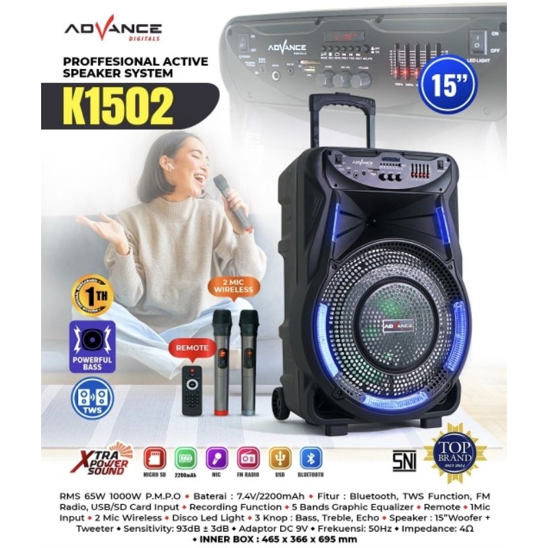 ADVANCE K1502 K 1502 Speaker Meeting Portable Bluetooth 15inch
