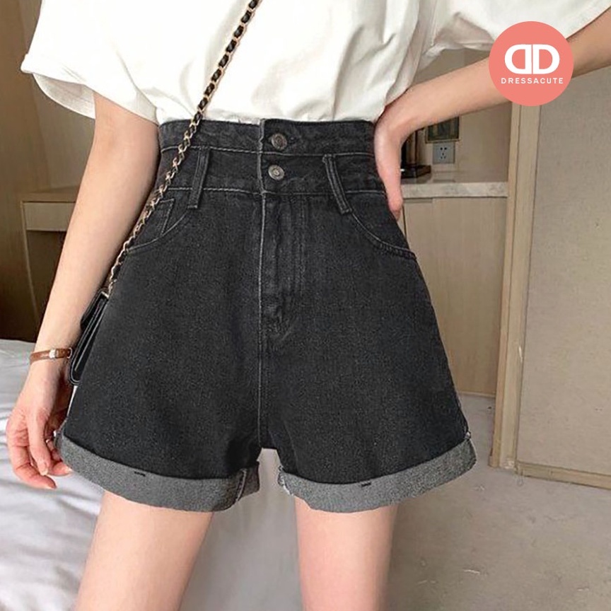 KODE D74U Short Pants High waist Hot Pants Celana Pendek Jeans Wanita Korea Style Motif Bordir Love