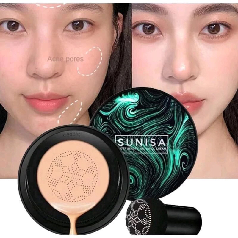 Bedak Sunisa BB Cream Cushion Foundation Tahan Lama Dan Tidak Luntur Wajah Compact Hitam Waterproof