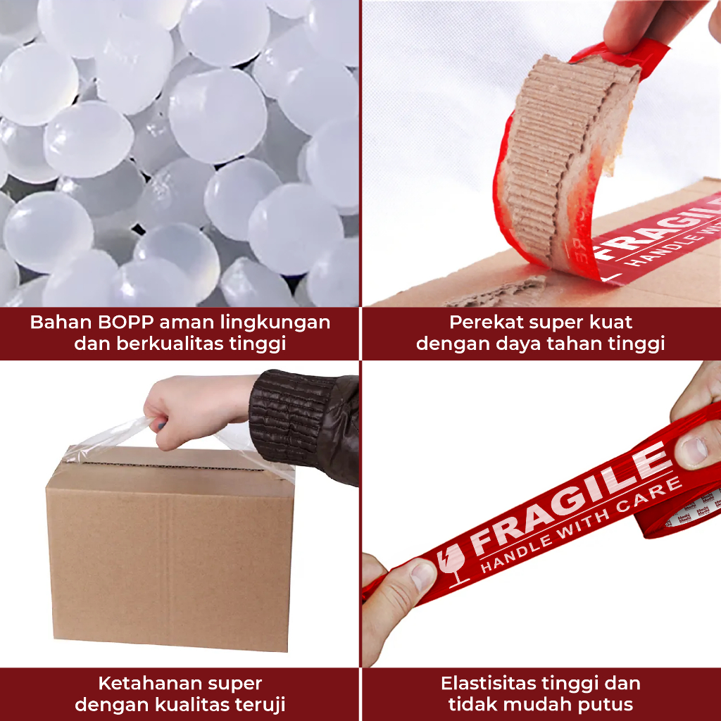 

Lakban Fragile Moshi 2 inch 500 Yard Isolasi Tape Perekat Kuat RB9