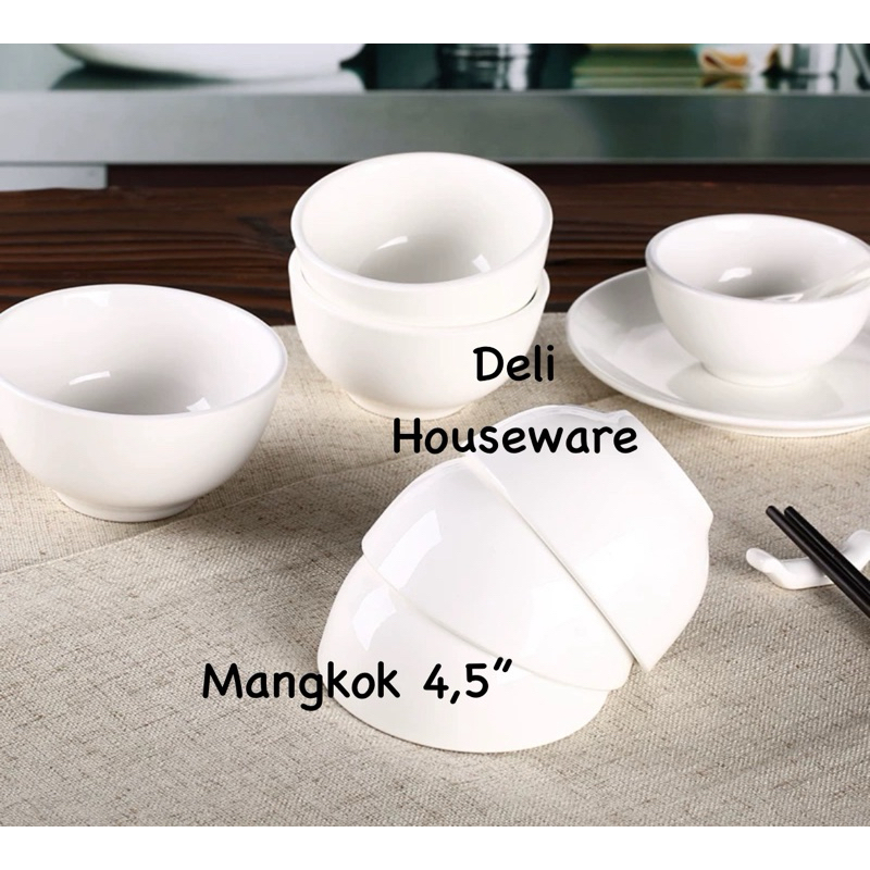 Mangkok Keramik 4,5” / Mangkuk Soup Kecil Polos - Bermotif