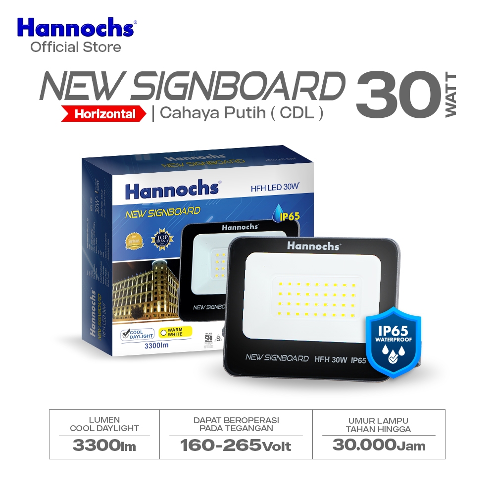 Hannochs Lampu Sorot LED Flood Light New Signboard HFH 30W Cahaya Putih (Model Horizontal)