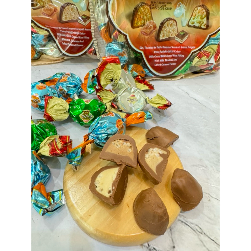 

QH TERBARU!!! Coklat Truffle Elvan Varian Mix Tiramisu, Caramel, Milk 400gr Coklat Turkey Halal 100%