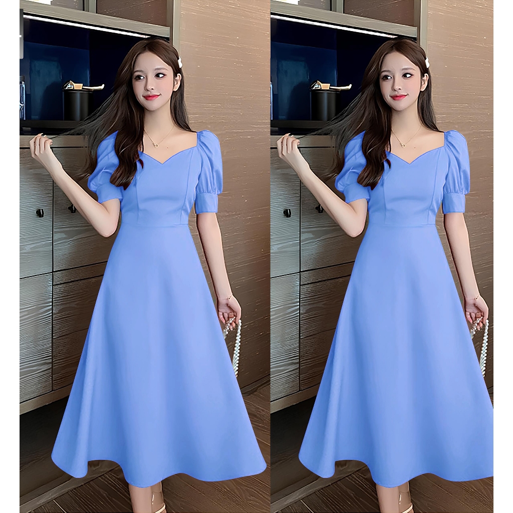 Midi Dress Syahira Scuba/ Natal/gereja/Bisa COD