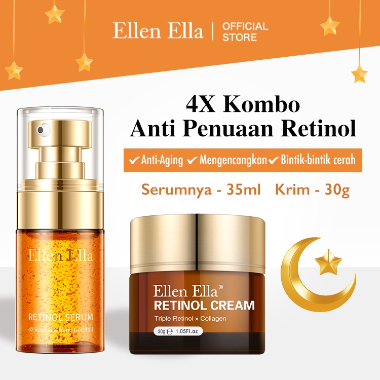 [BPOM] ELLEN ELLA Anti Aging Malam Set 4X Retinol Serum Wajah 35ml + Retinol Cream 30g Anti Aging Es