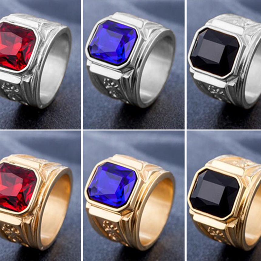 KP8 6 warna Batu permata 18K Emas Perak Baja Titanium Rubi Safir Hitam Kristal Pria Perhiasan Fashio