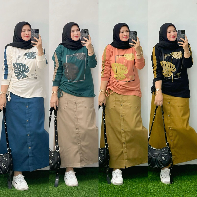 ZS Daily Casual Oneset Rok Wanita / Setelan Rok dan Blouse Wanita Lengan Panjang / Setelan Main / Se