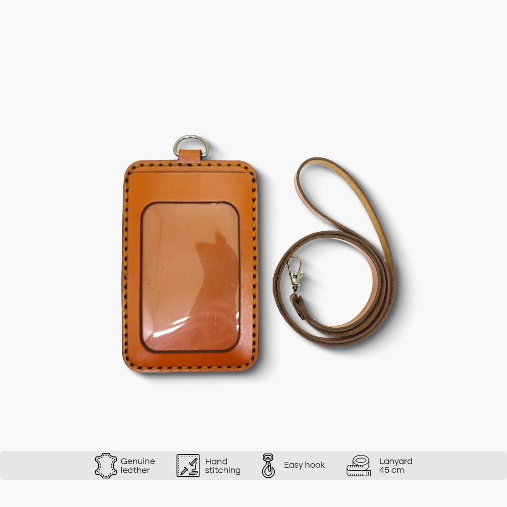 

WJ Leather - ID Card Holder Kulit Asli - Name Tag - ID Card Kulit Asli Dua Lapis Tan