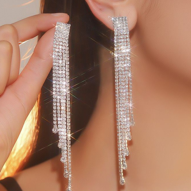 KF7 Anting permata jurai panjang korean look simple elegan