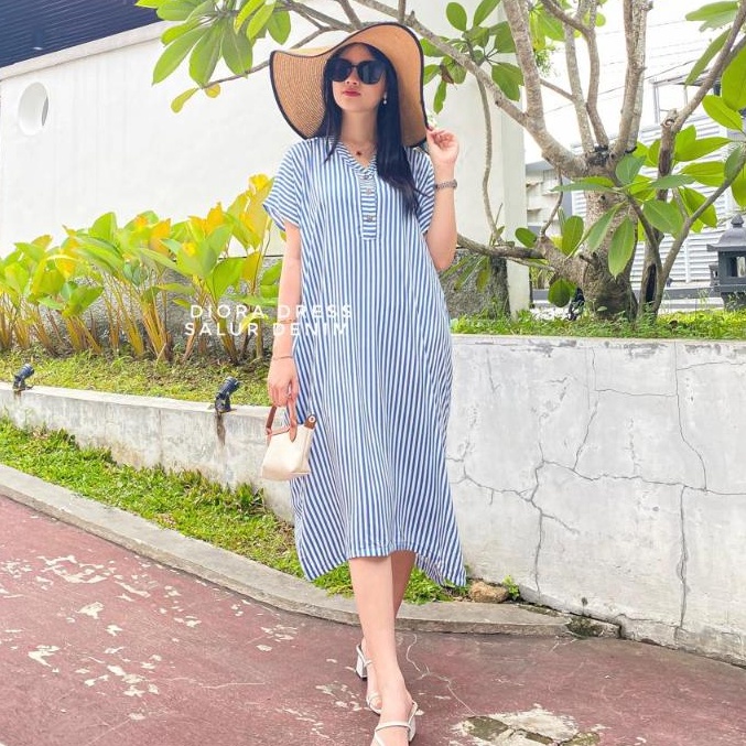 HJ6 a Homedress Daster Lengan Pendek Salur Rayon Kancing Depan Busui Yayuku