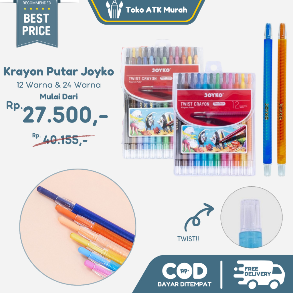 

Krayon Putar Joyko / Twist Screw Crayon 12 Warna TWCR 12S - 24 Warna TWCR 24S