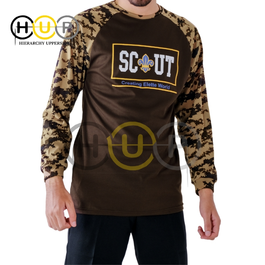 BAJU KAOS LORENG PRAMUKA KATUN SCOUT RAGLAN SABLON BDU LAPANGAN PDL LENGAN PANJANG MURAH