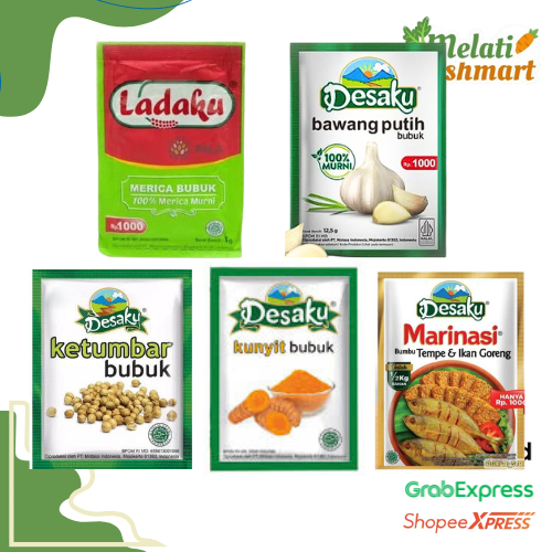 

Bumbu Bubuk Sachet Ladaku, Desaku, Bawang Putih, Ketumbar bubuk, Kunyit bubuk, Marinasi bubuk, Merica bubuk - Melati Freshmart