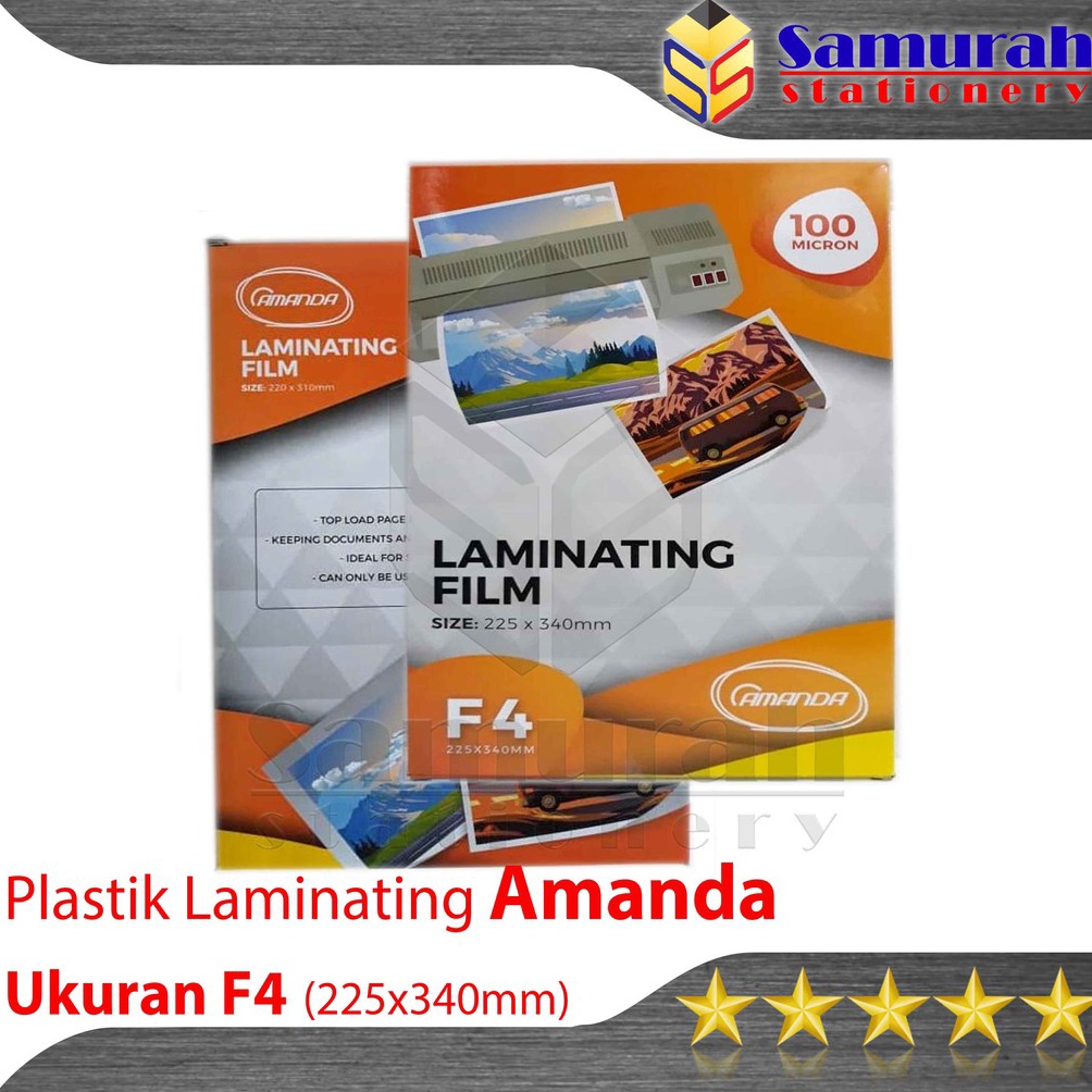 

Super Sale Plastik Laminating Film F4 Folio Amanda 1 Micron isi 1 Lembar 225 x 34mm Per Pak P84