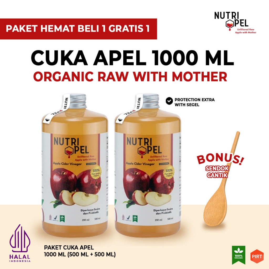 

NutriApel Cuka Apel Original 1000ml 750ml / Nutrihoney Apple Cider Vinegar With Mother