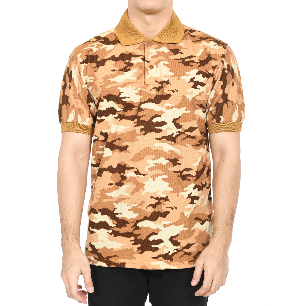 Kaos Polo Loreng Coklat / Kaos berkerah motif Camo