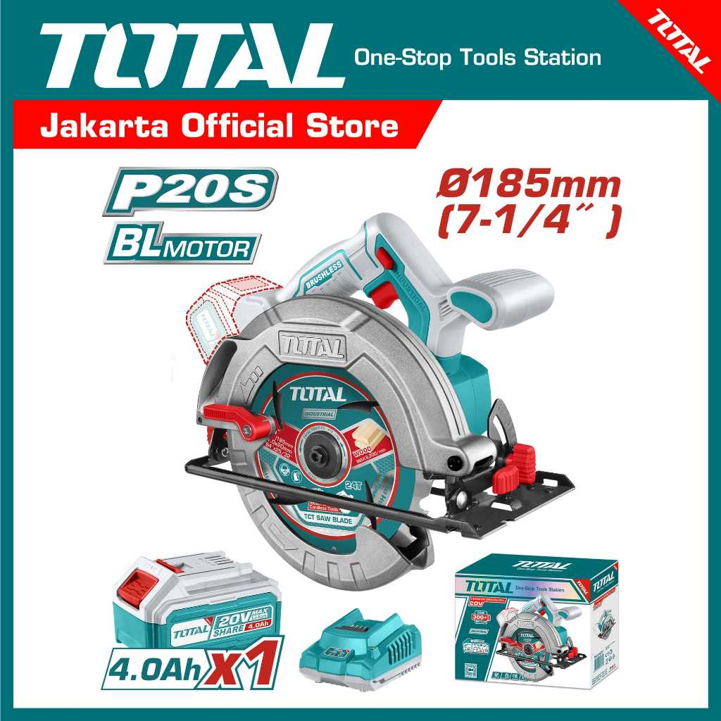 TOTAL Cordless circular saw TSLI18511 - Brushless Gergaji bundar (Full set)