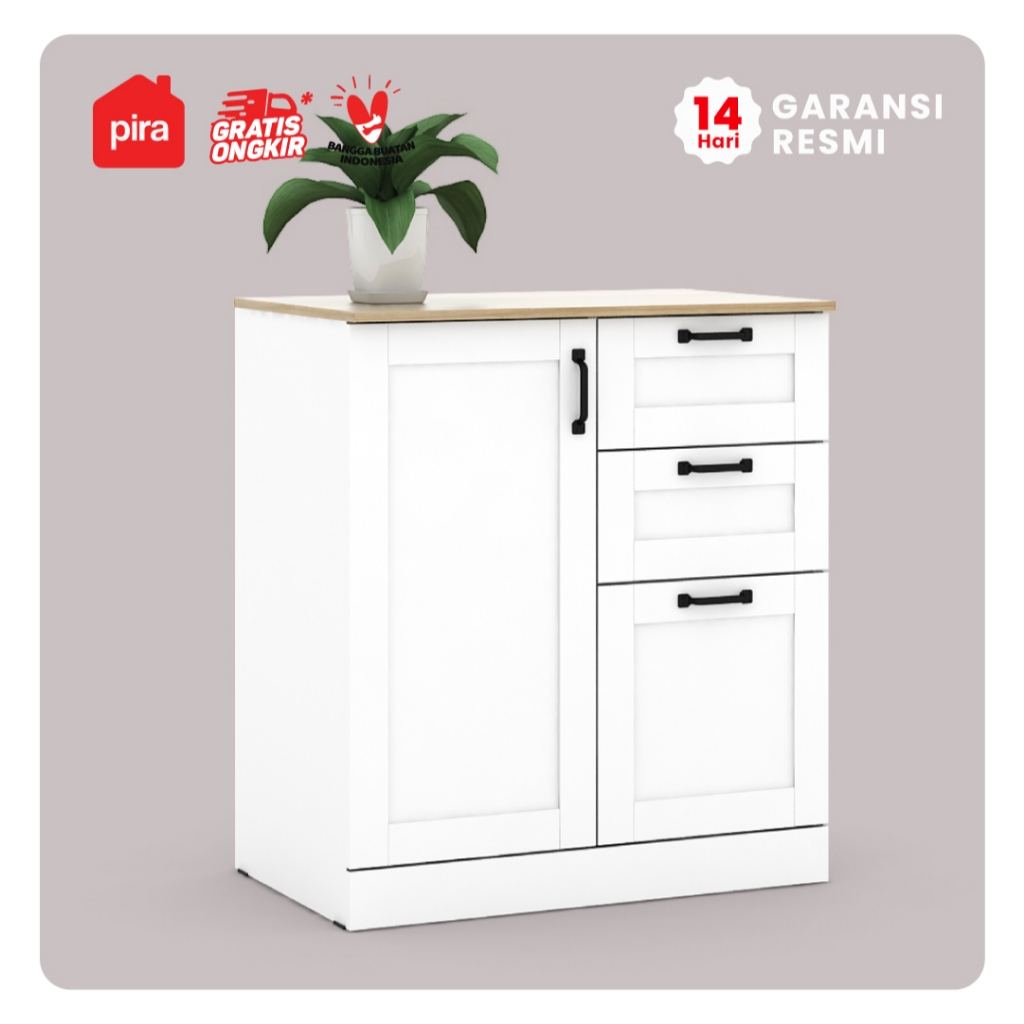 Pira Bavarian - Ashley SB80 Bufet Dapur Putih Kayu Terang - White Yellow Oak