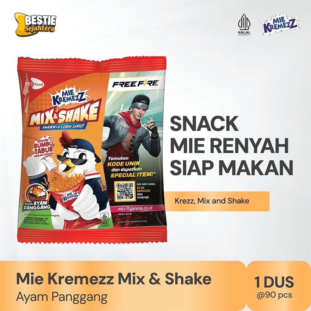 

Mie Kremezz Mix & Shake - Ayam Panggang - 1 Karton (9renceng) - 90 Pcs - 16gr