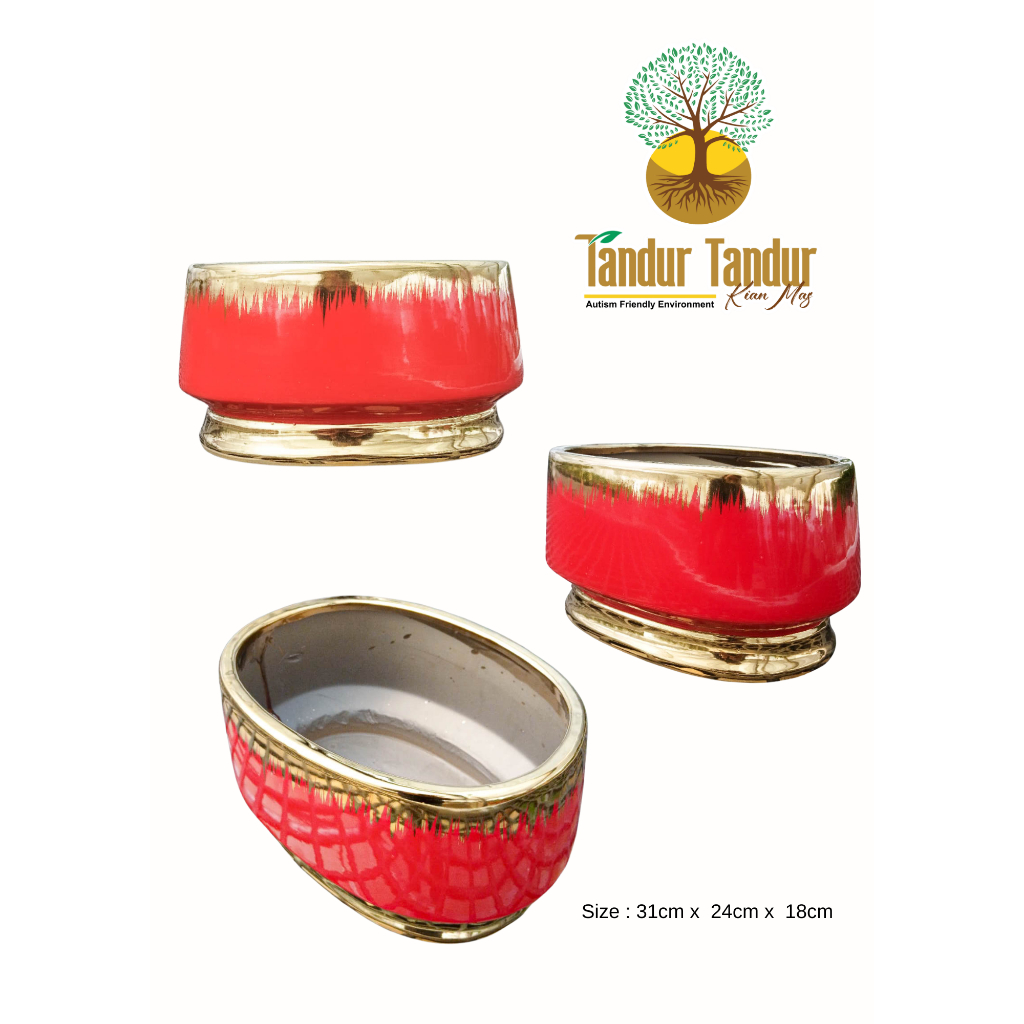 Pot Keramik Pot Tanaman Hias Pot Motif Gold Gradasi Gold